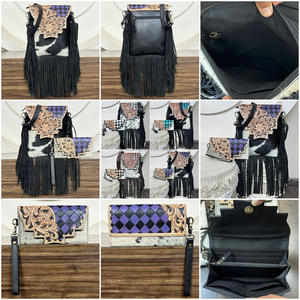 Sac bandoulière en cuir de vachette véritable fait main avec franges et motif à carreaux, assorti à une pochette pour femme, élégant sac à main – Collection March Expo - Product Image 3