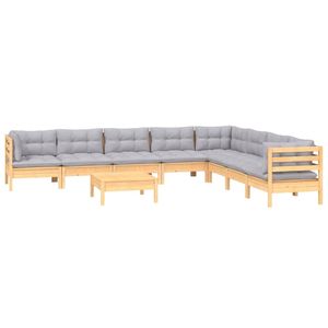 Ensemble de salon de jardin en bois naturel avec coussins gris - Product Image 3