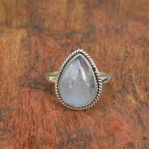 Bague en argent sterling 925 avec pierre de lune poire, pierre de lune arc-en-ciel naturelle, bijoux pour mariage et anniversaire - Product Image 4