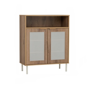 Armoire de rangement moderne en chêne Wotan avec pieds en métal blanc et portes en maille, armoire multifonction fabriquée en Malaisie - Product Image 1
