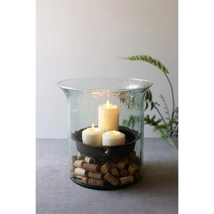 <b>Decorative</b> Antique Style Round Glass Hurricane Candleholder with Cork Base Heat Resistant Reusable Home <b>Decoration</b> - Product Image 1