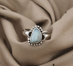 925 Sterling <b>Silver</b> Bezel Setting Wedding <b>Ring</b> Larimar Gemstone Handmade Classic <b>Boho</b> Dainty Solitaire Doted Certified by Jaipur - Product Image 6