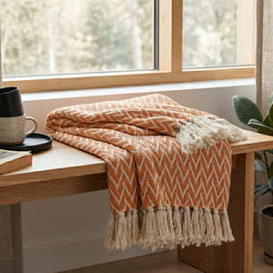 Earthy <b>Brown</b> Two Tone Zigzag Cotton <b>Blanket</b> Handmade Fringed Lounge <b>Throw</b> Rustic Home Decor Bulk Export - Product Image 2