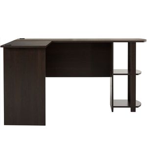 Scrivania a L Angolare Marrone Scuro con Librerie Mobili Convertibili per Hotel e Camere da Letto - Product Image 3