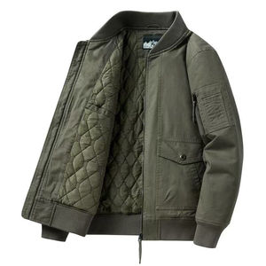 เสื้อแจ็คเก็ตบอมเบอร์ผู้ชายสำหรับฤดูใบไม้ร่วงและฤดูหนาว ทรงเข้ารูป คอตั้ง กันลม มีกระเป๋าหลายช่อง ซิปปิดด้านหน้า ผ้าฝ้ายย้อมสีพื้น - Product Image 1