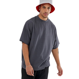 T-shirt décontracté gris à manches courtes et col rond pour homme, coupe classique, tricoté uni, 320g, anti-plis, 100% coton - Product Image 3