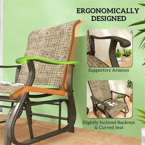 Sedia a dondolo da esterno marrone chiaro misto per terrazza e giardino, poltrona per arredamento da patio - Product Image 4