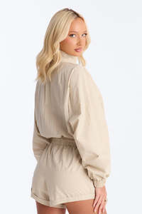 <b>Women</b>’s Lightweight Windbreaker Crinkle Hoodie and <b>Shorts</b> Set Casual Sportswear 2 Piece Matching Tracksuit with Elastic Waist - Product Image 2