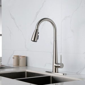 Rubinetto da cucina ad arco alto monocomando con doccetta estraibile, finitura nichel spazzolato, in ottone, per uso commerciale e cucine di centri commerciali - Product Image 4