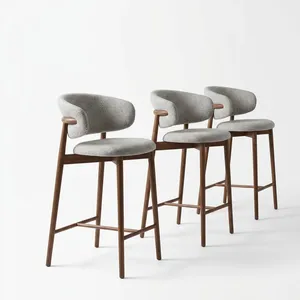 Fauteuil de salon moderne en laine rembourrée avec dossier incurvé, structure en bois et repose-pieds pour la maison, le bureau et le salon - Product Image 3