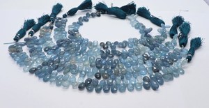 Perles facettées en forme de poire en aquamarine mousse AAA 7x10 MM, Briolette en aquamarine mousse 8 pouces, Perles de pierres précieuses naturelles en aquamarine pour bijoux - Product Image 6