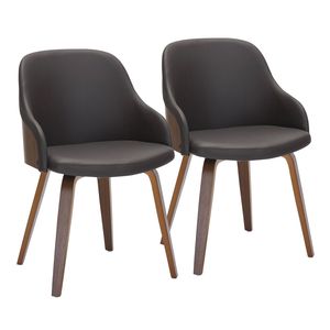Set di 2 Sedie da Pranzo/Accento in Stile Mid-Century Modern, Legno di Noce e Ecopelle Marrone - Product Image 1