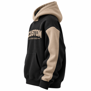 Nueva Sudadera con Capucha Estilo Color Block Bordada Personalizada, Color Marrón Beige, con Bolsillo, Unisex, Informal, de Forro Polar, para Invierno, 100% - Product Image 2