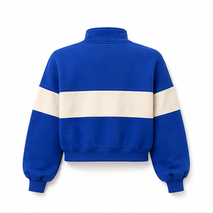 Sweat-shirt court pour femme personnalisable bleu bleuet, coupe ample, demi-zip, en coton bouclé WHZCROP-0013 - Product Image 2