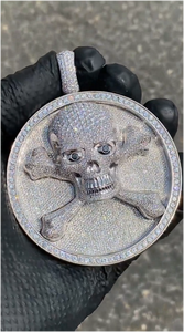 Colgante de Moissanita Hip Hop con Calavera 3D, Collar con Medalla Redonda, Plata 925, Colgante de Moissanita Personalizado - Product Image 3