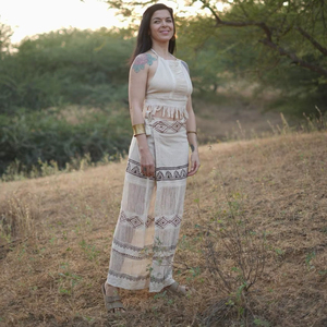 Blusa de Verano Ligera de Algodón Natural con Flecos y Lazos, Estilo Boho Ibiza, Corte Holgado, Lista para la Playa - Product Image 1