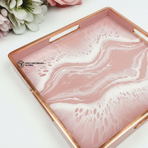 Plateau minimaliste en marbre rose avec bord doré |   Plateau décoratif élégant, plateau minimaliste en marbre rose avec bord doré |   Décoration élégante - Product Image 3