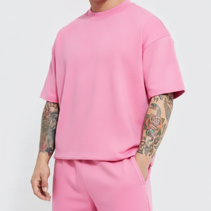 เสื้อยืดผู้ชาย OEM ผ้าฝ้าย 100% ทรงบ็อกซี่ คอกลม แขนสั้น ไหล่ตก ทรงโอเวอร์ไซส์ คุณภาพสูง สีพื้นชมพู พิมพ์ลาย - Product Image 6