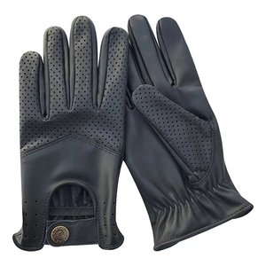 Gants de vélo en cuir noir pour hommes avec bordure rouge, respirants, longueur poignet, style sportif, sans doublure, pour le printemps et l'été - Product Image 4