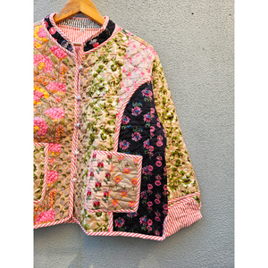 Cotton <b>Kantha</b> Patchwork Quilted Reversible Women <b>Jacket</b> Floral Patchwork Kimono Coat Casual All Season gift for her - Product Image 3
