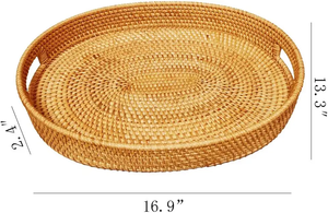 Woven Food Storage Platter for Fruits Bread Snacks Multipurpose Coffee <b>Table</b> Serving <b>Basket</b> Ottoman Tray - Product Image 2
