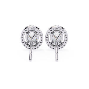Boucles d'oreilles clous en moissanite taille ovale avec halo, centre 7,5 x 5,5 mm, 44 pierres latérales de 1,1 mm, en moissanite VVS, or massif 10 carats - Product Image 6
