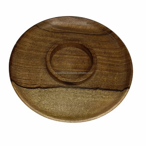 Durable Eco-Friendly round Wood <b>Serving</b> Platter Snack Bowl <b>Set</b> with Polished Chip and Dip Tray for Home and Party Use - Product Image 4