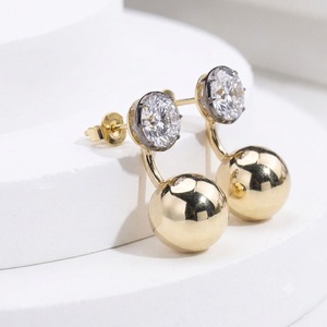 Pendientes de moda de oro de 14K con diamante de laboratorio de 2.5ct D VS1, tipo Ear Jacket, con parte delantera y trasera de bola, y solitario de diamante colgante - Product Image 3