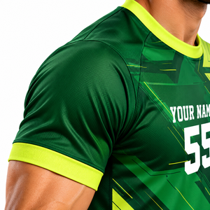 Uniforme de Fútbol Personalizado Verde Bosque con Detalles en Verde Lima, Conjunto de Camiseta y Pantalones Cortos para Hombre, Venta al Por Mayor - Product Image 5
