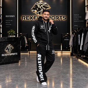 REXFITSPORTS Conjunto Deportivo para Hombre, Negro, con Cierre, Sudadera con Pedrería y Pantalones Deportivos, Estampado en Toda la Superficie, Ropa Urbana, Marca Privada OEM - Product Image 5