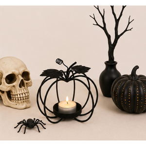 Matte Black Iron Pumpkin Candle Holder for Halloween and Table Decor Wrought Iron Pumpkin Shaped Tealight Stand Low Price - Product Image 4