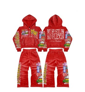 Ensemble de survêtement unisexe léger imprimé délavé à l'acide TAHAD 2026 avec sweat à capuche zippé et pantalon de jogging évasé pour le sport - Product Image 6