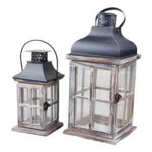 Lanterne à bougie en bois naturel à succès, finition rustique pour la décoration de la maison et l'éclairage de Noël, lanterne suspendue avec poignée en fer - Product Image 1