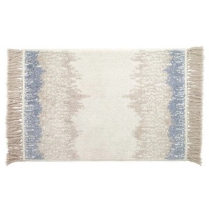 Ikat Pattern Cotton Bath <b>Mat</b> Rectangle Bohemian Style Woven With Fringe Non-Slip Rubber Backing Machine Washable - Product Image 4