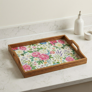 Plateau de service artisanal en bois d'acacia avec incrustation émaillée de qualité supérieure, rectangulaire, décoratif, pour la maison et l'accueil - Product Image 6