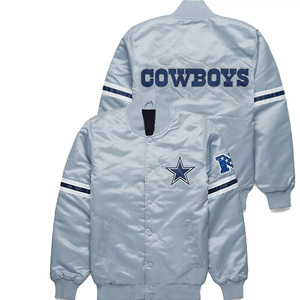 Veste universitaire personnalisée en satin bleu clair pour homme, avec patchs étoiles, style bomber, uniforme de baseball, vêtements de sport, vente en gros - Product Image 1