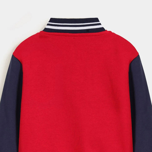 เสื้อแจ็คเก็ตวาร์ซิตี้สีแดง แขนสีกรมท่า ปกคอพับ ติดกระดุม สไตล์พรีปปี้ ทรงปกติ เหมาะสำหรับใส่ในฤดูใบไม้ร่วง - Product Image 4