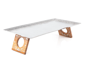 Plateau de service alimentaire en aluminium avec support en bois et nacre, plateau de service de qualité supérieure pour chocolats, plateau en vrac pour servir des desserts - Product Image 2