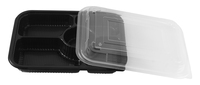 Conteneur alimentaire en plastique jetable avec couvercle pour emporter, design minimaliste, noir, 5 compartiments