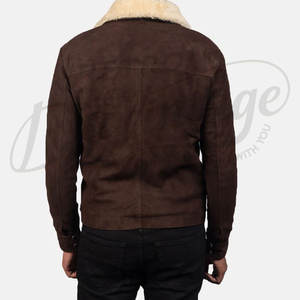 Veste en cuir suédé marron pour homme de qualité supérieure, col en fausse fourrure, coupe ajustée, veste bomber d'hiver, veste décontractée pour homme - Product Image 5