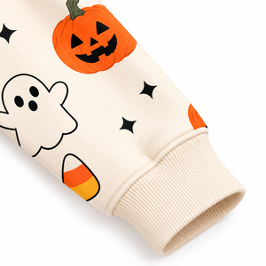Sudadera con capucha de invierno para niñas, color crema, con estampado de fantasma, calabaza y dulces de Halloween, de forro polar, con bolsillo canguro, de secado rápido - Product Image 3