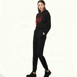 New arrival women <b>long</b> sleeves crop top custom fabric and printing hoodie with <b>matching</b> joggers pants two piece set - Product Image 2