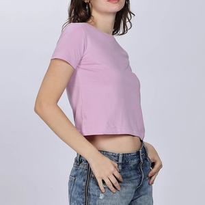 Camiseta corta para mujer, recién llegada, último diseño, lisa, 100% algodón elástico, camiseta corta para mujer - Product Image 1