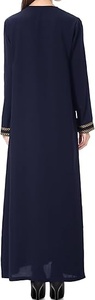 Abaya modesta hasta el suelo con cuello redondo, mangas largas, color sólido y detalles bordados para mujer - Product Image 3