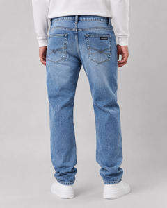 Jean en denim bleu clair coupe droite pour homme FANKES, taille mi-haute, coupe régulière, délavé, style décontracté, en coton, idéal pour le printemps - Product Image 5