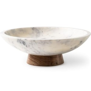 Frutero de Madera de Acacia con Pedestal de Mármol, Diseño Tradicional, 26 cm de Diámetro x 22 cm de Altura, Venta al por Mayor |   Hecho a Mano en India - Product Image 2