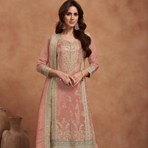 Traje Midi Plazzo Moderno de Seda Bordada Semi-Cosido para Mujer - Ideal para Bodas, Diwali y Fiestas - Product Image 1