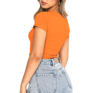 Camiseta Corta Transpirable para Mujer, Tallas Grandes, con Logotipo Personalizado, Diseño en Relieve, Impermeable, Resistente al Viento, Estilo Vintage, Algodón/Fibra de Bambú - Product Image 5