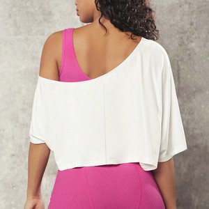 Chemisier court asymétrique pour femme, coupe ample, couleur unie, manches mi-longues, haut décontracté et léger pour le printemps et l'été - Product Image 3