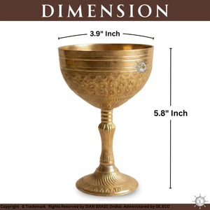 Handmade Brass <b>Goblet</b> With Embossed Vintage Design For Wedding Wine Serving Round Metal Cup - Product Image 2